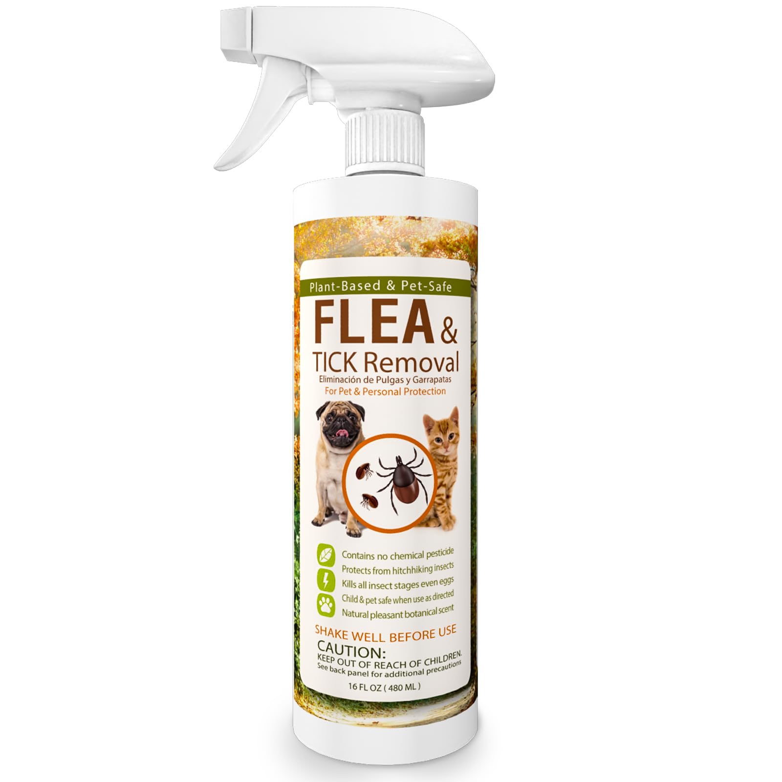 EcoVenger Flea & Tick Removal Spray 16oz for Dogs and Cats, Protects from Fleas, Mites, Ticks & Mosquitoes, eliminates+ Repels+ Housekeeping, Indoors/Outdoors, Plant-Based Formula Safe for Pets & Kids