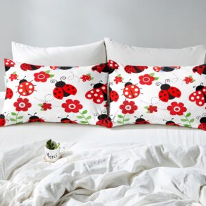 Castle Fairy Ladybug Bed Sheets Kids Boys Red Floral and Animal Sheet Set 3 Pcs Child Cute Bug Sheets Set + Deep Pocket Fitted Sheets + Entomology Flat Sheet 1 Pillow Sham,Twin Size