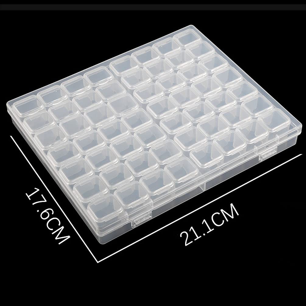 1 Pack Diamond Embroidery Box Storage Organizer with 56 Mini Compartments Grids DIY Jewelry Bead Gem Container, Clear