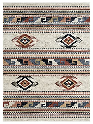 Abani Multicolor Southwestern Design Area Rug - Non-Shed Orange, Grey & Beige 7'9" x 10'2" (8x10) Tribal Pattern Dining Room Carpet Rugs