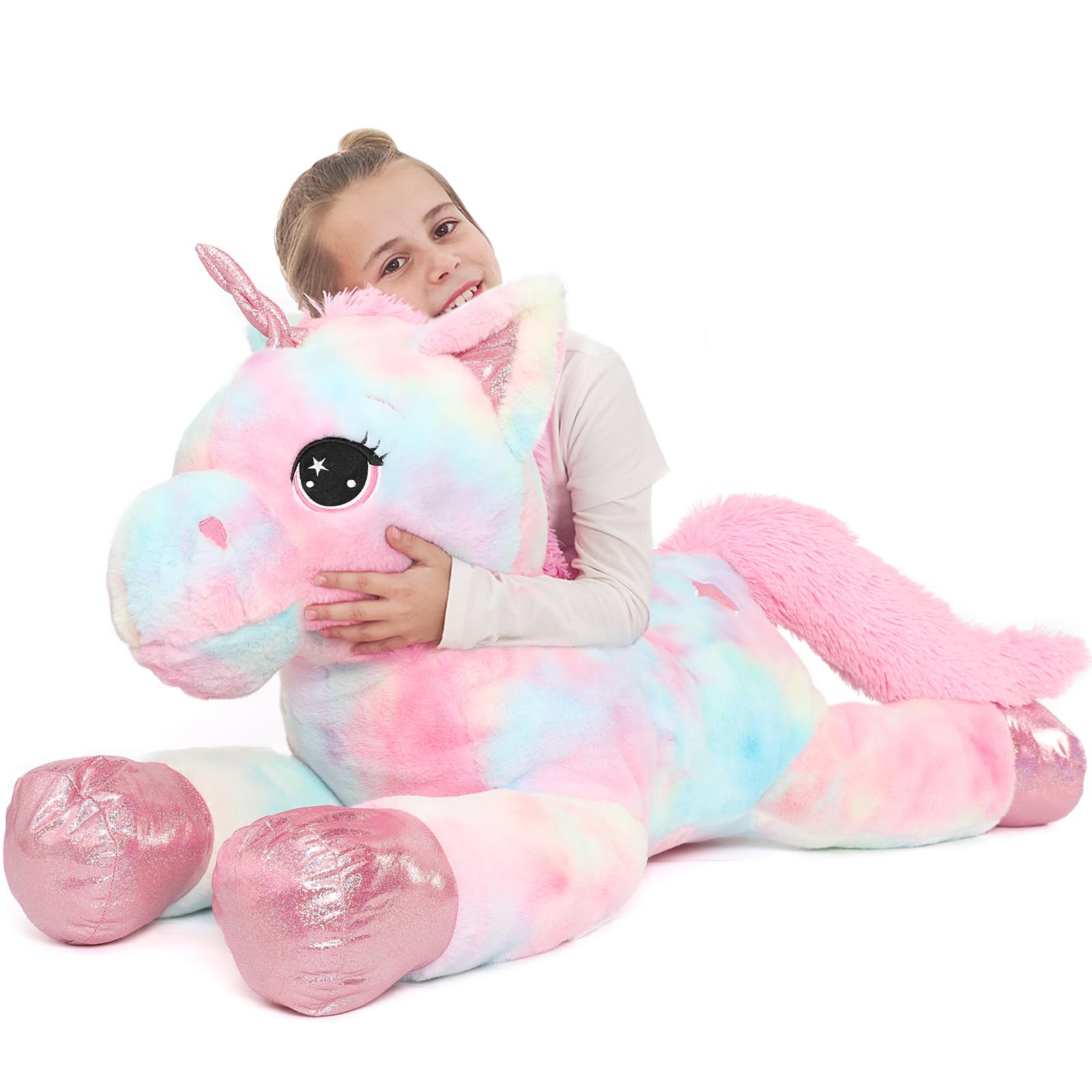 Muiteiur 43.4" Large Pink Unicorn Plush Pillow - Soft Stuffed Animal Toy Gift for Girls