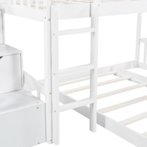 Harper & Bright Designs Twin Over Twin Bunk Beds with Slide and Stair, Solid Wood Low Bunk Bed with Storage Drawers and Guardrails for Kids Teens Bedroom, Guest Room Furniture (No Box Spring, White)