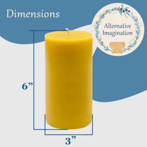 Large Beeswax Pillar Candles - 2 Pack of 100% Pure Beeswax Candles - 3x6 Large Candles, Clean Burning, 80 Hours Each - Smokeless, Dripless, Unscented Candles - Alternative Imagination