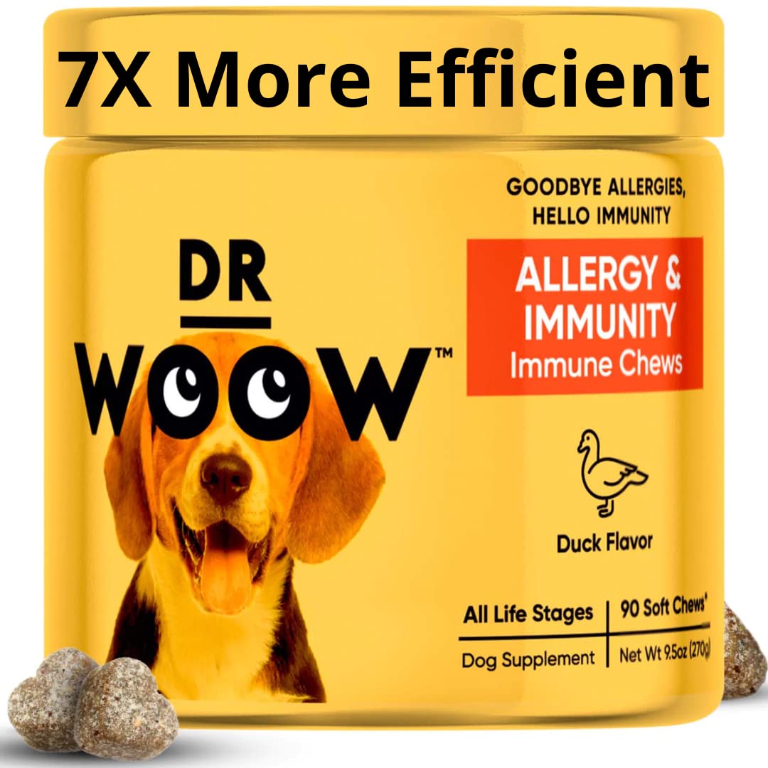 Dr Woow Allergy Relief & Itch Supplement for Dogs - with Omega 3 Wild Alaskan Salmon Oil and BettaBerries + YEA-SACC. Hot Spots, Anti Itch and Seasonal Allergies