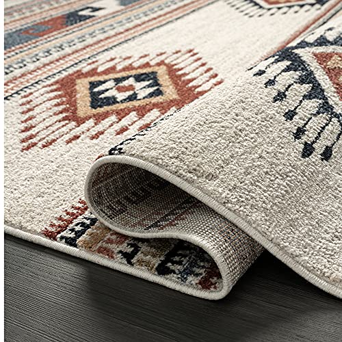 Abani Multicolor Southwestern Design Area Rug - Non-Shed Orange, Grey & Beige 7'9" x 10'2" (8x10) Tribal Pattern Dining Room Carpet Rugs