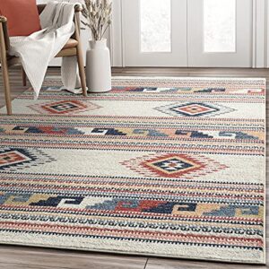 abani multicolor southwestern design area rug - non-shed orange, grey & beige 7'9" x 10'2" (8x10) tribal pattern dining room carpet rugs