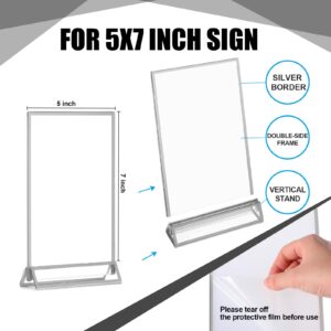 18 Pieces Frames Table Numbers Clear Table Sign Double Sided Picture Frame Table Number Holder Acrylic Sign Holder for Wedding Table Numbers, Menu Holder, Photo Frame (Silver, 5 x 7 Inches)