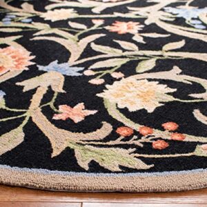 SAFAVIEH Chelsea Collection 7' Round Black HK248B Hand-Hooked French Country Premium Wool Entryway Foyer Living Room Bedroom Kitchen Area Rug