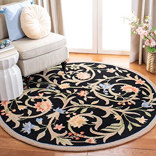 SAFAVIEH Chelsea Collection 7' Round Black HK248B Hand-Hooked French Country Premium Wool Entryway Foyer Living Room Bedroom Kitchen Area Rug