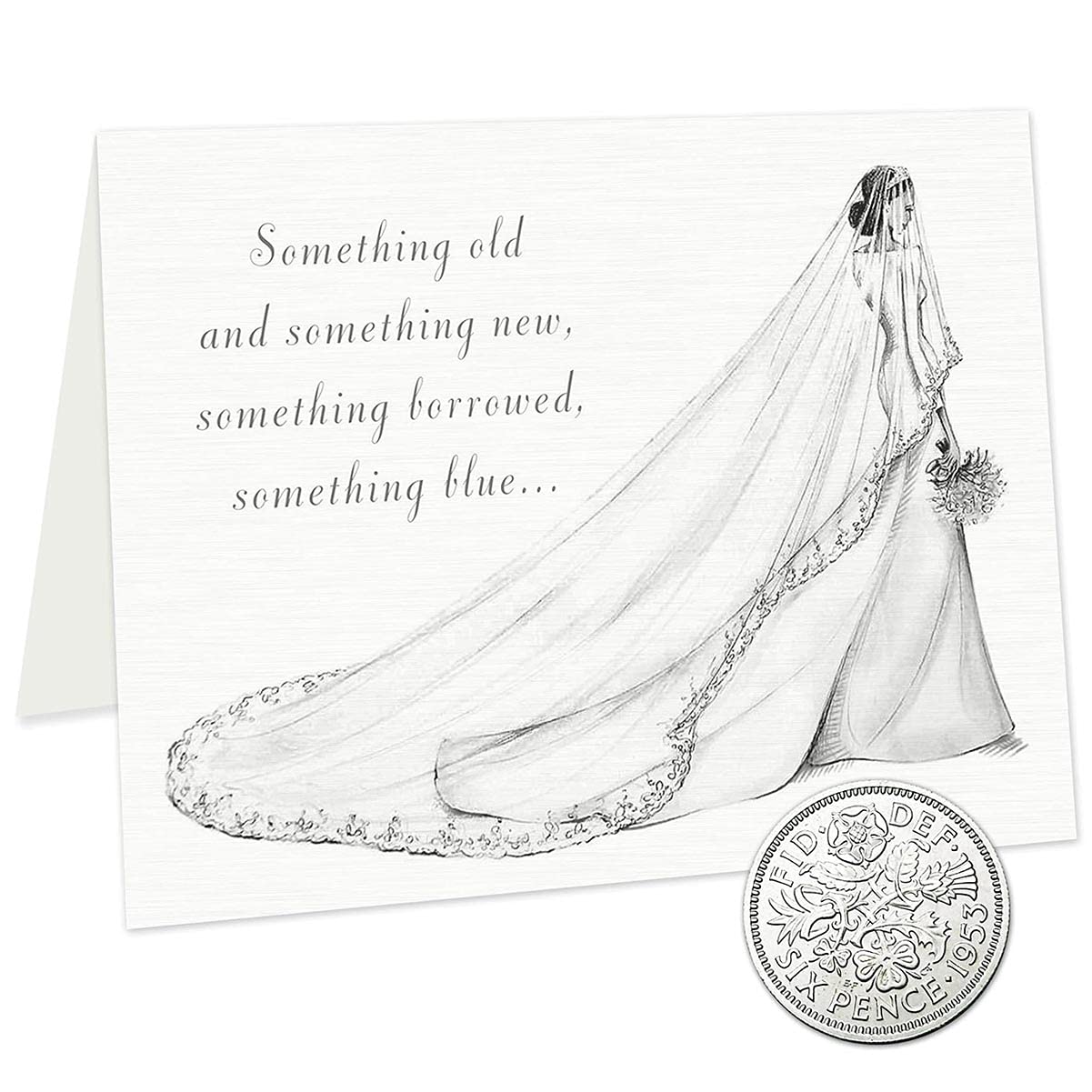 Old Sixpence Coin and Wedding Card for Bride, Something Old, Something New, Something Borrowed, Something Blue, and a Sixpence for Her Shoe. (1954~1967)