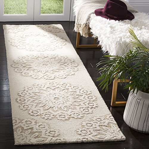 SAFAVIEH Blossom Collection 2' 3" x 6' Ivory/Beige BLM108B Handmade Premium Wool Entryway Foyer Living Room Bedroom Kitchen Runner Rug