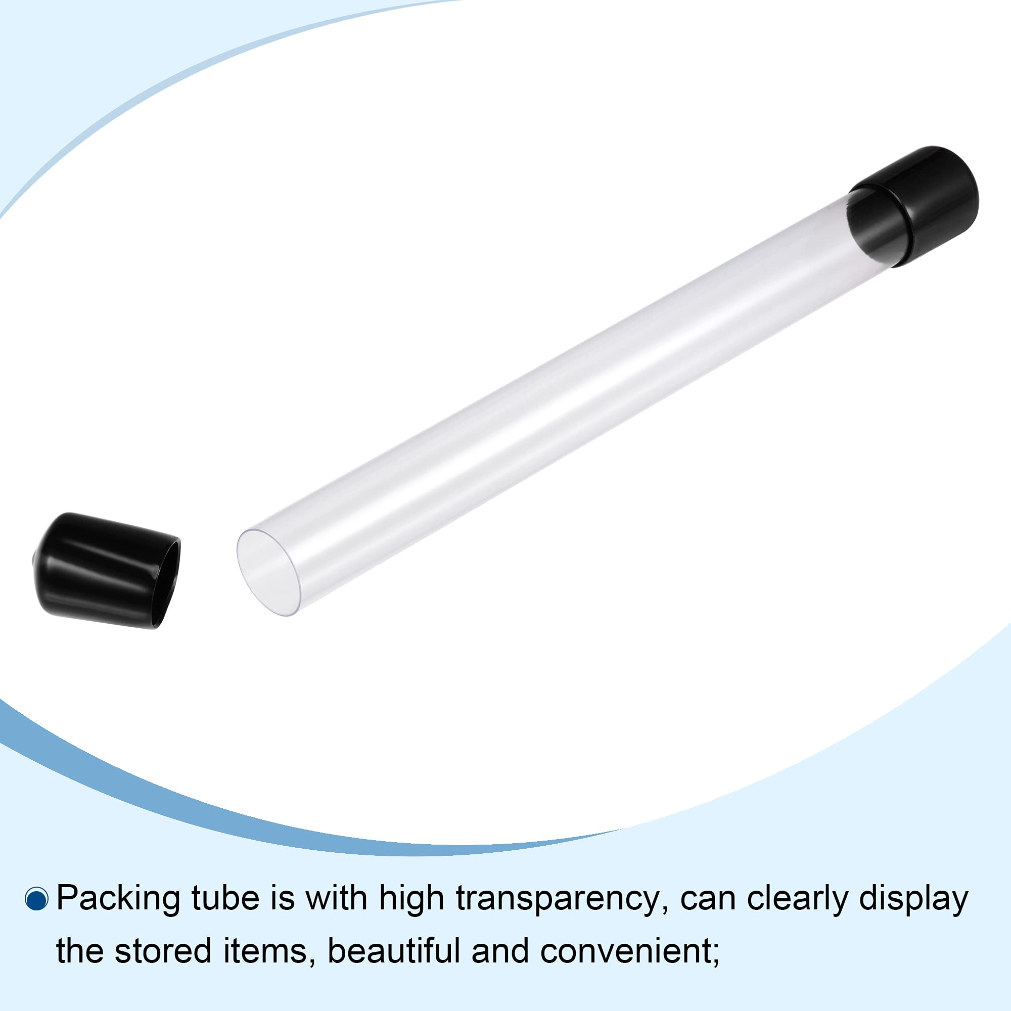 MECCANIXITY Clear Storage Tube 13/16" x 9"(20mm x 230mm) Lightweight for Bead Containers, Craft, DIY with Black Caps