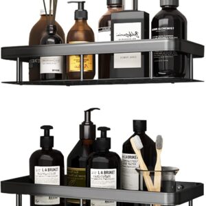 2 Pack Shower Caddy Shelf Organizer with 1 Soap Dish Holder Upgraded No Drilling Adhesive Wall Mounted Shower Caddy Basket Shelves Shower Storage Organizer Rack for Bathroom Kitchen (Matt Black)