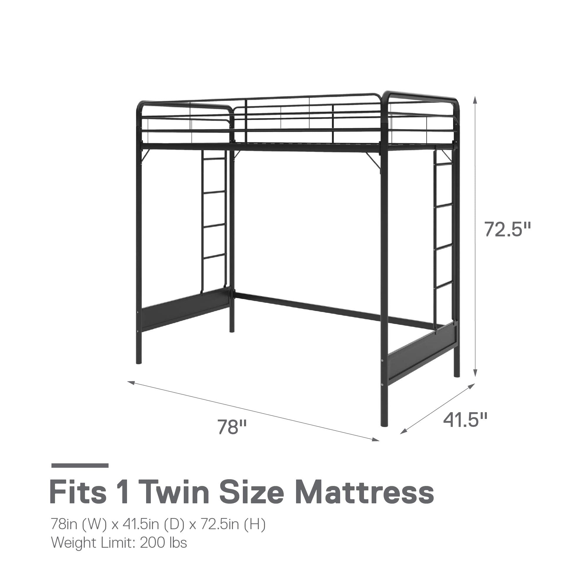 REALROOMS Colten Kid's Metal Loft Bed, Underbed Desk and Gaming Area, Two-Sided Ladder, Twin, Black