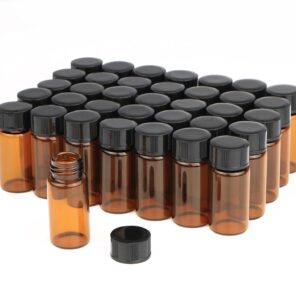 usrommaner 50 pack,5ml (1/6 oz) amber glass essential oil bottle with screw caps,empty refillable travel glass liquid sample vial preservation storage vials test container-free funnel&dropper