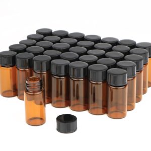 USRommaner 50 Pack,5ml (1/6 oz) Amber Glass Essential Oil Bottle with Screw Caps,Empty Refillable Travel Glass Liquid Sample Vial Preservation Storage Vials Test Container-FREE Funnel&Dropper