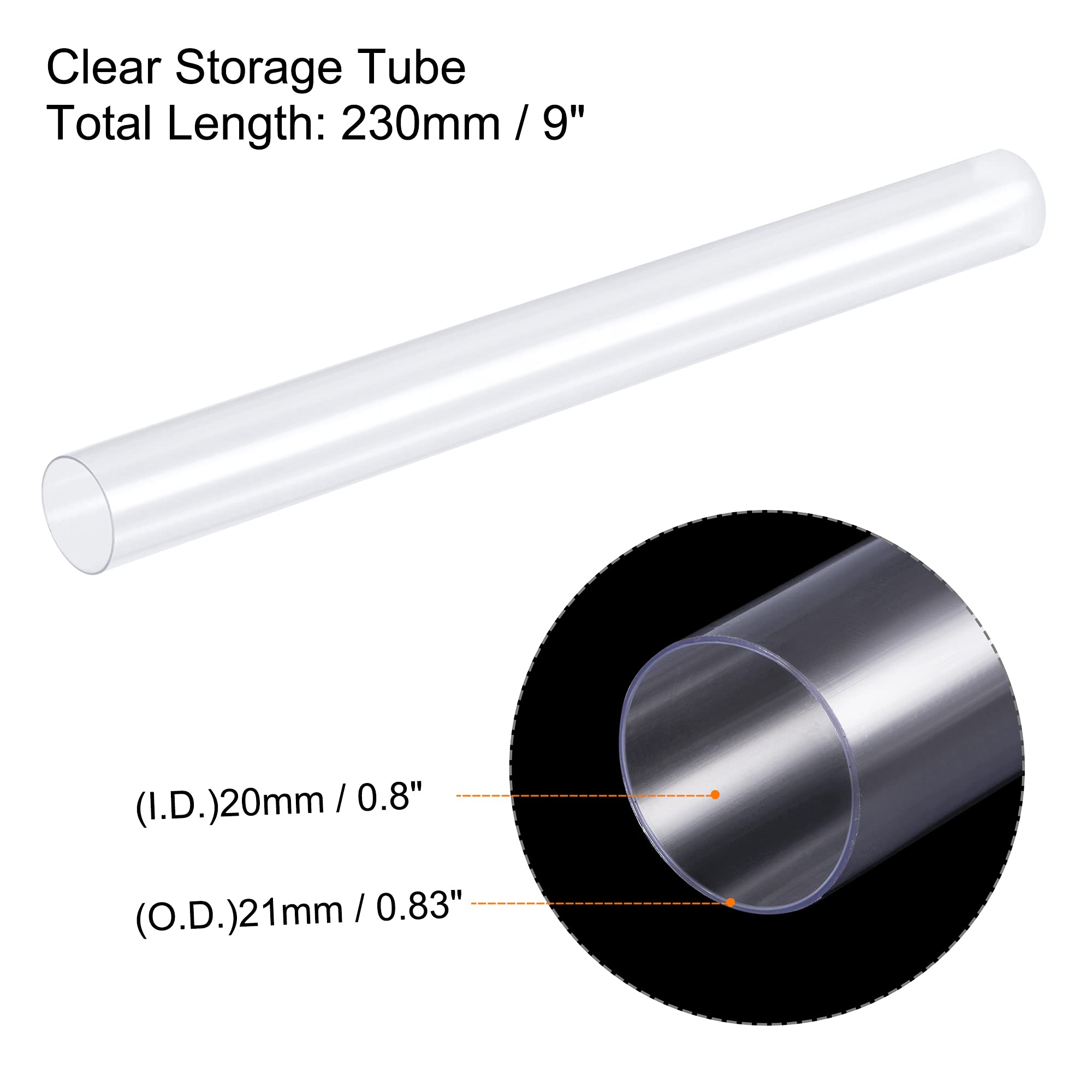 MECCANIXITY Clear Storage Tube 13/16" x 9"(20mm x 230mm) Lightweight for Bead Containers, Craft, DIY with Black Caps