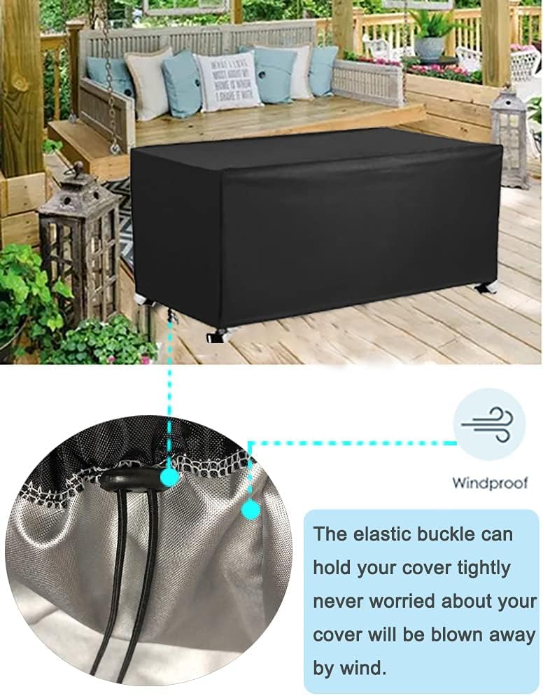 UCARE Deck Box Cover 420D Outdoor Patio Waterproof Oxford Fabric Coated with Silver Dustproof Deck Storage Box Protector with Elastic Buckles on All 4 Corners Wheels Protect from Wind Rain Snow Black