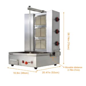 BNDHKR Shawarma Propane Gyro Machine Gas Kebab Doner Automatic Vertical Broiler with 3 Burners