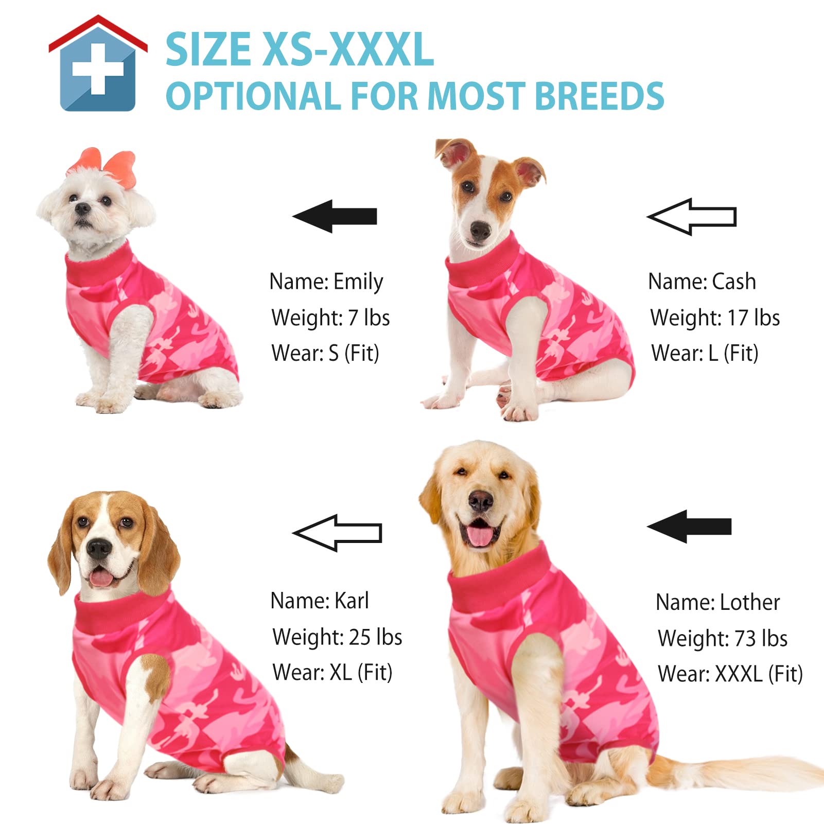 KOESON Dog Recovery Suit, Soft Dog Surgery Suit Female Spay Pet Onesie, Anti Licking Male Recovery Suit for Dogs After Surgery, Dog Cone Alternative Surgical Suit for Dogs Pink Camo L