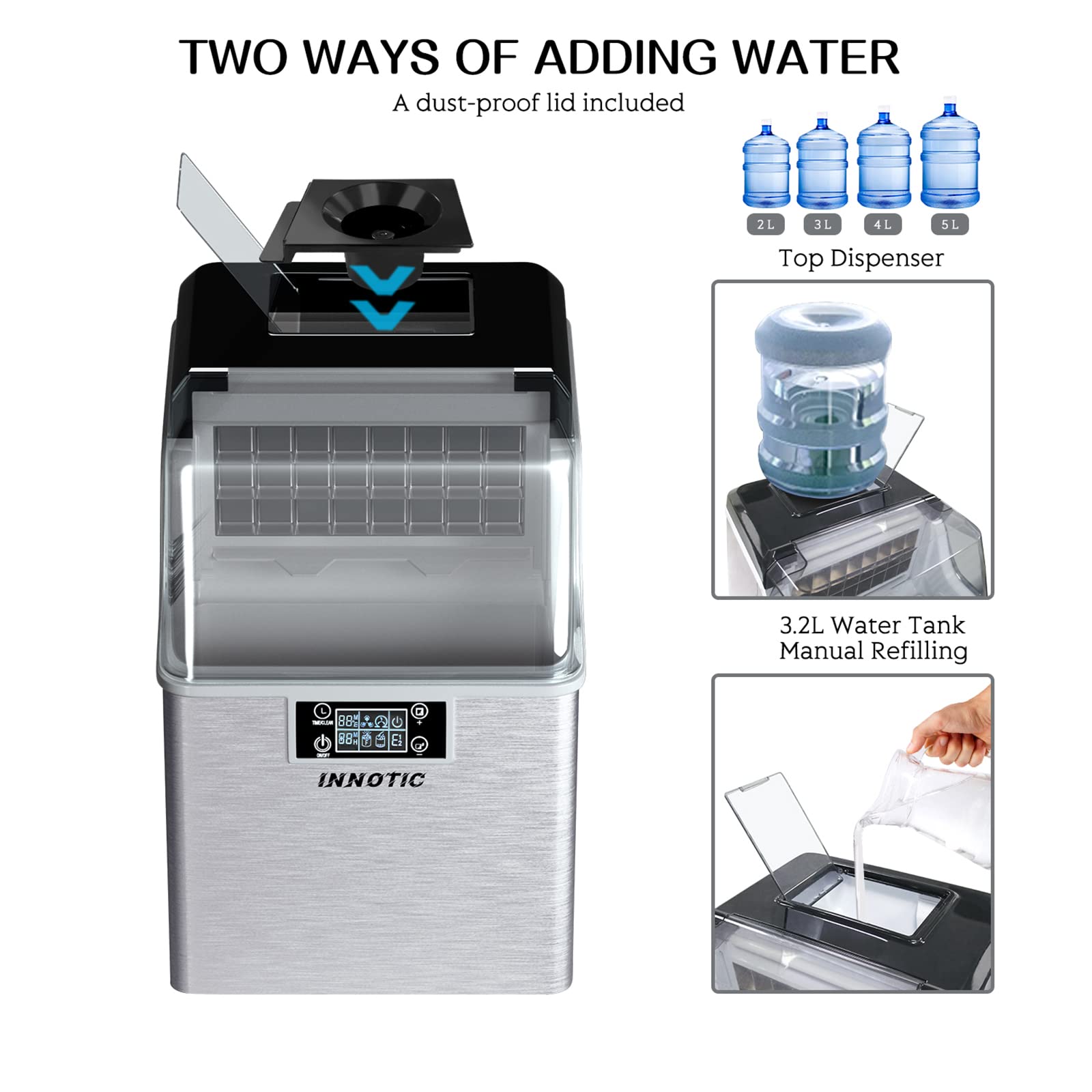 Innotic Ice Maker Machine Countertop, 24 Cubes Ready in 15 Mins with Ice Scoop and Basket, 44lbs/24H Portable Compact Ice Machine, Self-Cleaning Ice Cube Makers, Perfect for Home, Party, Office Bar