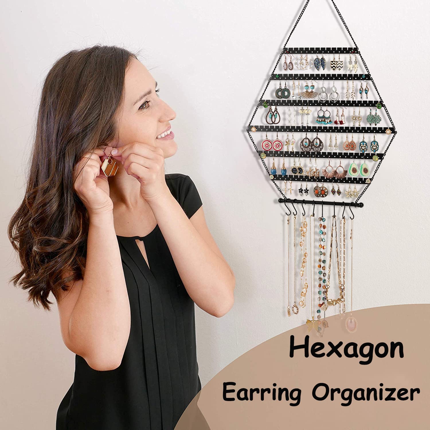 handrong Earring Organizer Hanging Earring Organizer Wall Earring Organizer Wall Mount Hanging Earring Holder Wall Jewelry Organizer Wall Mounted Jewelry Organizer Hexagon