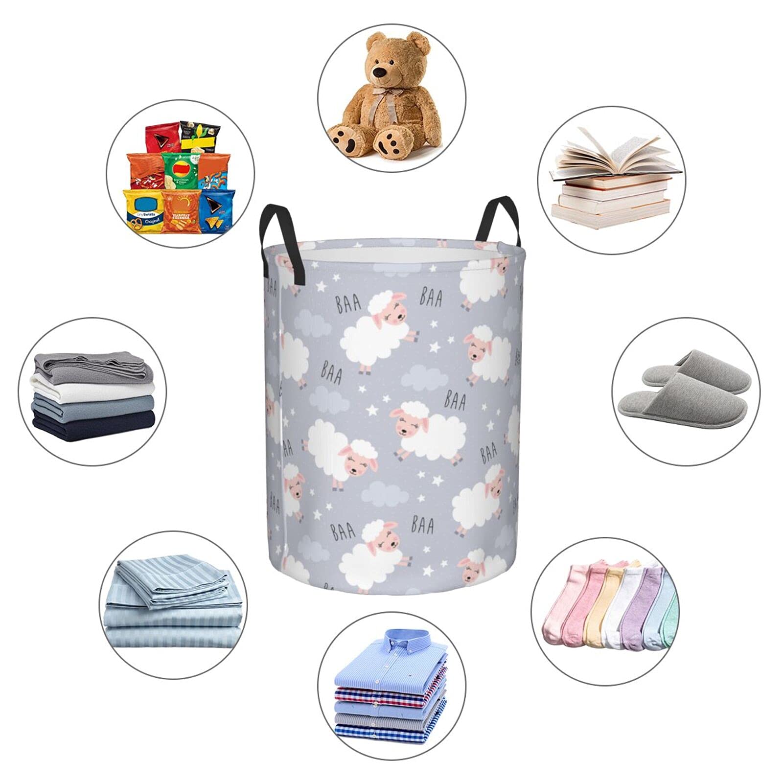 FeHuew Cute Baa Sheep Clouds Collapsible Laundry Basket with Handle Waterproof Fabric Hamper Laundry Storage Baskets Organizer Large Bins for Dirty Clothes,toys,Bathroom