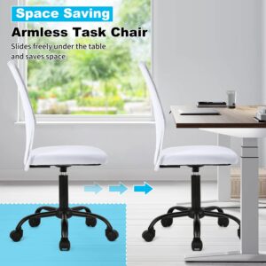 Armless Office Chair Ergonomic Desk Chair No Arms Mesh Computer Chair Adjustable Height Task Chair Rolling Swivel Chair Small Chair Executive Chair with Lumbar Support, White