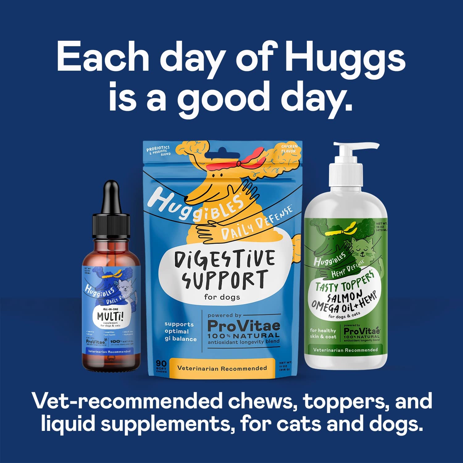 HUGGIBLES All-in-One Multi Liquid Multivitamin for Dogs and Cats – Daily Supplement with Digestive, Immunity, Allergy & Skin & Coat Support, Mobility Support – Antioxidant Blend for Longevity, 2oz