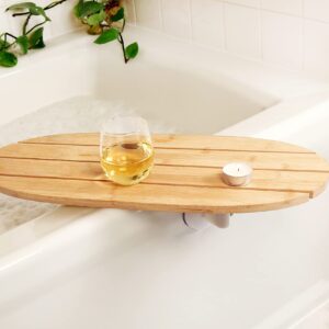 Kikkerland Bamboo Bath Bathtub Side Rotating Table Tray Caddy Accessories, Tub Shelf, Home Decor, Stress Relief