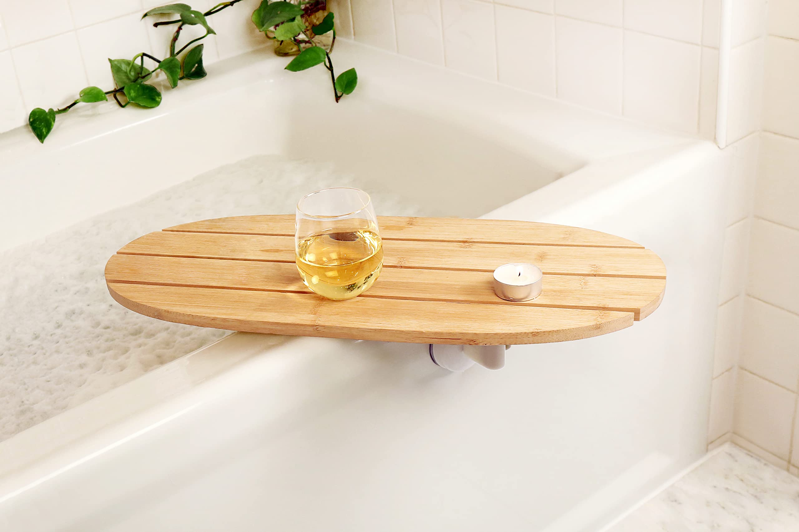 Kikkerland Bamboo Bath Bathtub Side Rotating Table Tray Caddy Accessories, Tub Shelf, Home Decor, Stress Relief