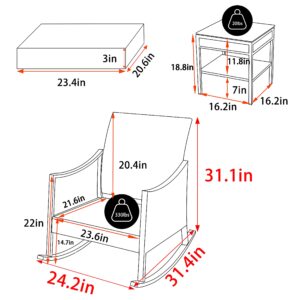 MUPATER 3-Piece Outdoor Rocking Chair Wicker Bistro Set with Table and Cushions, Patio Rattan Rocker Bistro Set for Porch, Grey