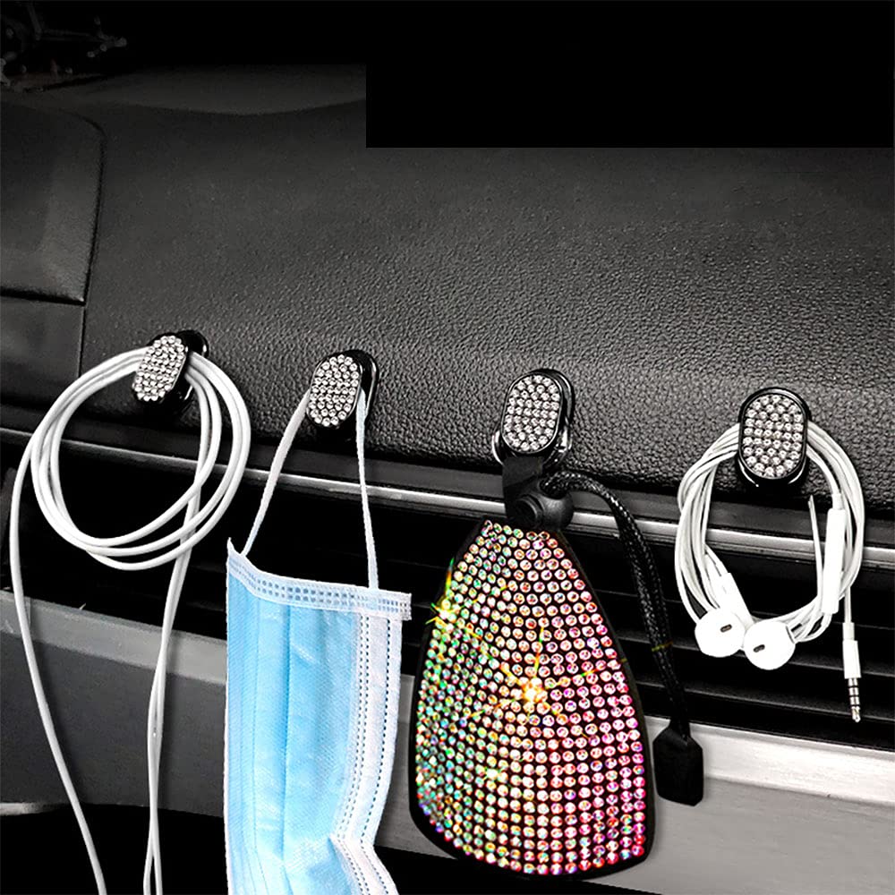 MINGZAIQIPEI Bling Car Mini Hooks, Crystal Adhesive Hook for Hat Coat Towel Key, Decorative Diamond Car Hooks Stick on Dashboard, Wall Hanging Mask Holder for Home and Car，4 Pack (Black)