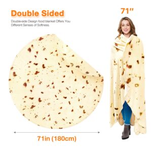 71 In Burrito Tortilla Blanket Bed Throw Adult Size Cozy Plush Blanket for Bedroom Sofa Flannel Blanket Christmas Gift for Teen Kids (Burrito 71")