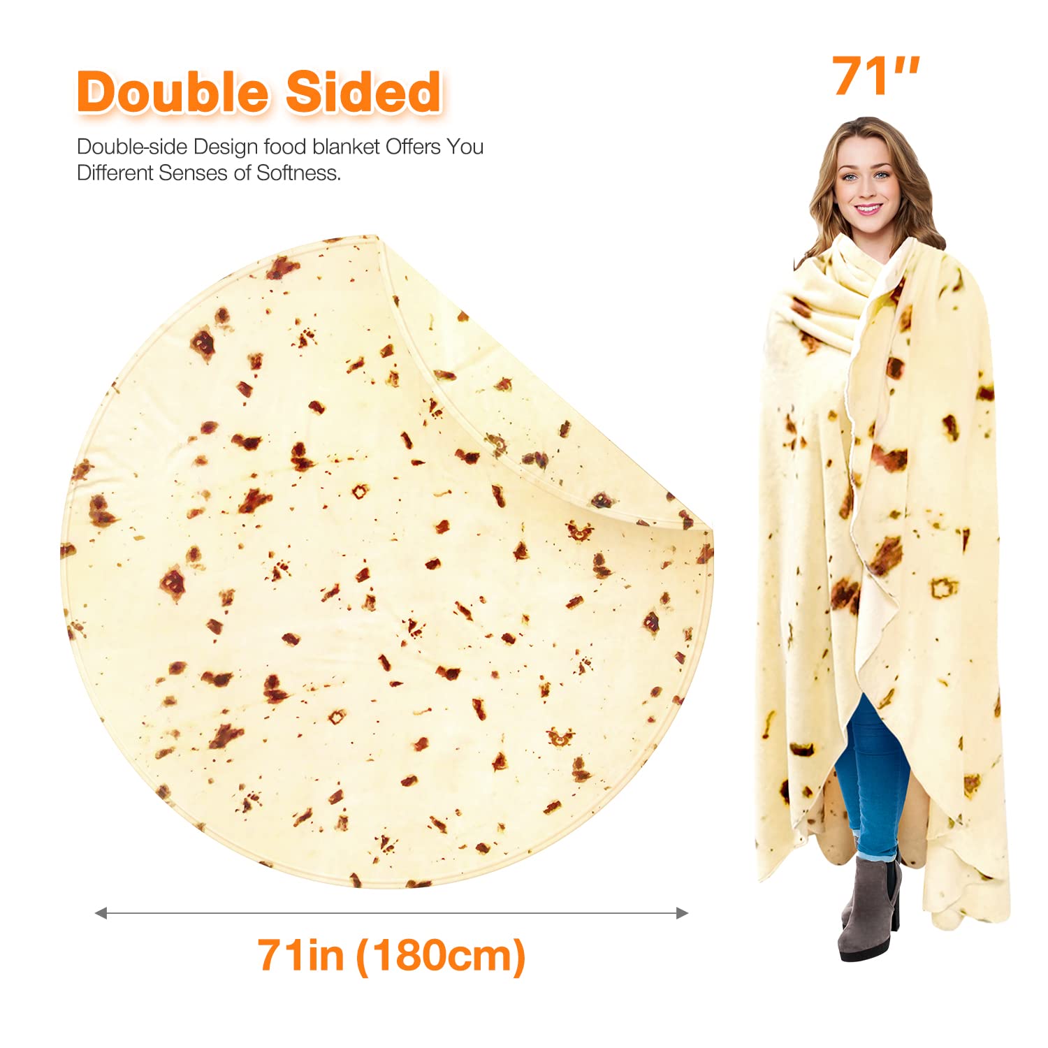 71 In Burrito Tortilla Blanket Bed Throw Adult Size Cozy Plush Blanket for Bedroom Sofa Flannel Blanket Christmas Gift for Teen Kids (Burrito 71")