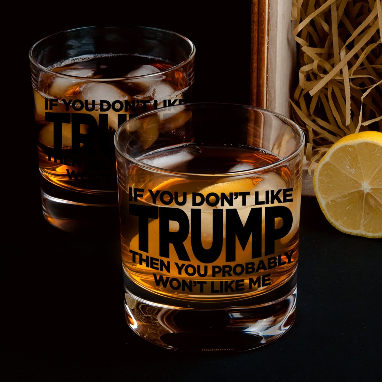 Patriots Cave If You Don't Like Trump Then You Probably Won't Like Me | 11 oz Bourbon Whiskey Rock Glass | Trump 2024 Whiskey Tasting Glasses For Men | Gifts For Men | Made In USA