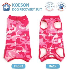 KOESON Dog Recovery Suit, Soft Dog Surgery Suit Female Spay Pet Onesie, Anti Licking Male Recovery Suit for Dogs After Surgery, Dog Cone Alternative Surgical Suit for Dogs Pink Camo L