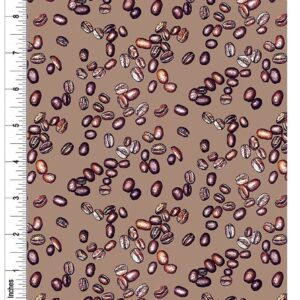 Coffee Beans Design 100% Cotton Quilting Fabric by The Yard (Brown, Light Brown, Tan, White)