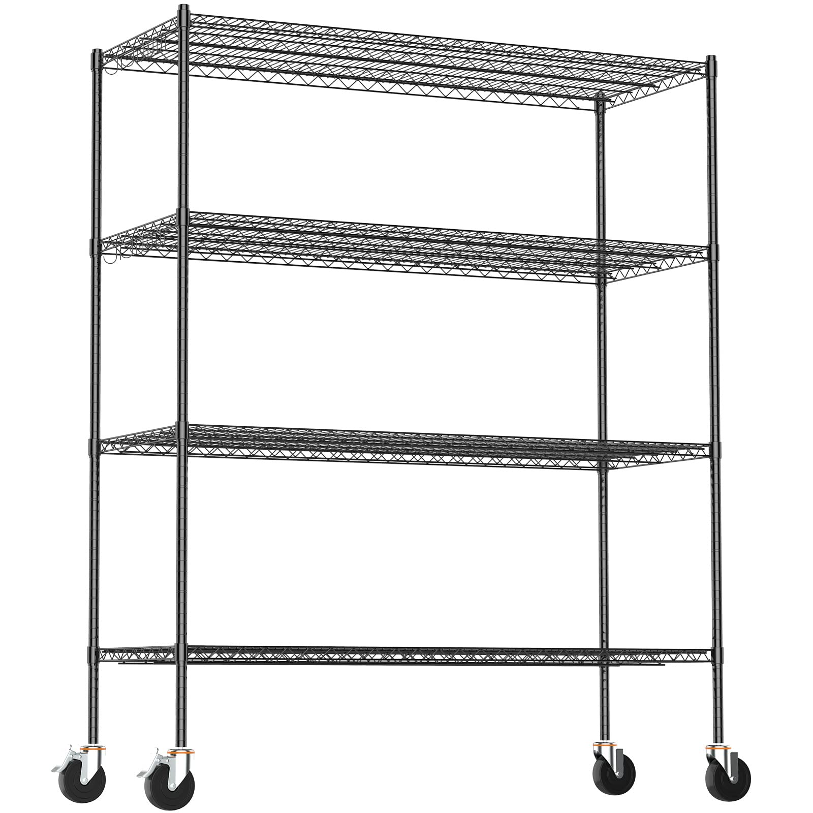 Raynesys Wire Shelving, 2000 Lbs Heavy Duty 60x24x72 Inch Shelving Metal Shelves with 4" Wheels, 4-Tier NSF Steel Wire Storage Shelf Commercial Grade Adjustable Utility Rack for Garage Kitchen, Black