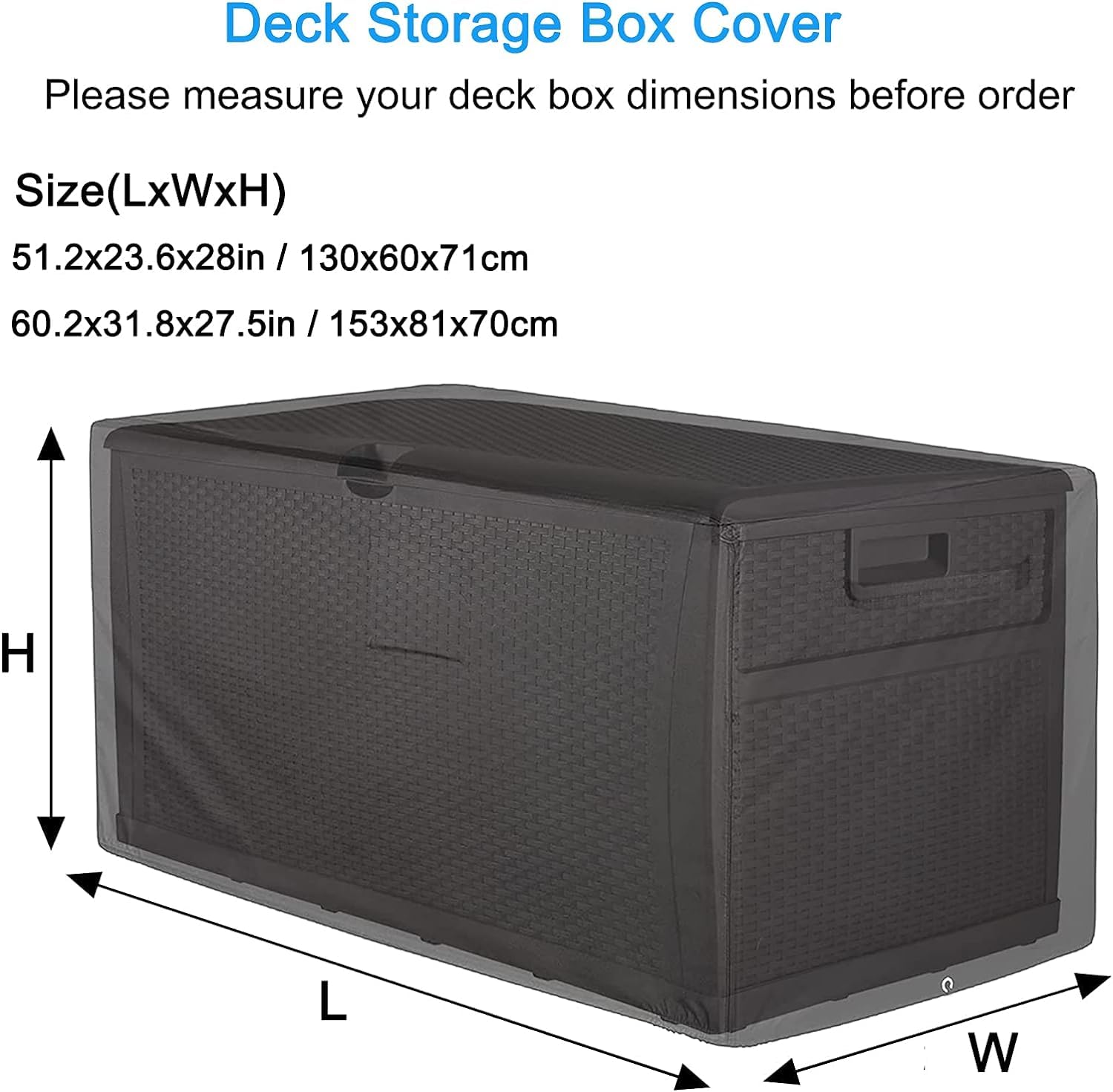 UCARE Deck Box Cover 420D Outdoor Patio Waterproof Oxford Fabric Coated with Silver Dustproof Deck Storage Box Protector with Elastic Buckles on All 4 Corners Wheels Protect from Wind Rain Snow Black