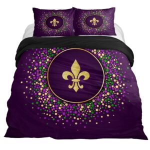 wu5dra duvet covers set queen size mardi gras golden glitter fleur de lis - soft and breathable microfiber comforter bedding set with zipper closure for kids women men, 1 duvet cover 2 pillowcase