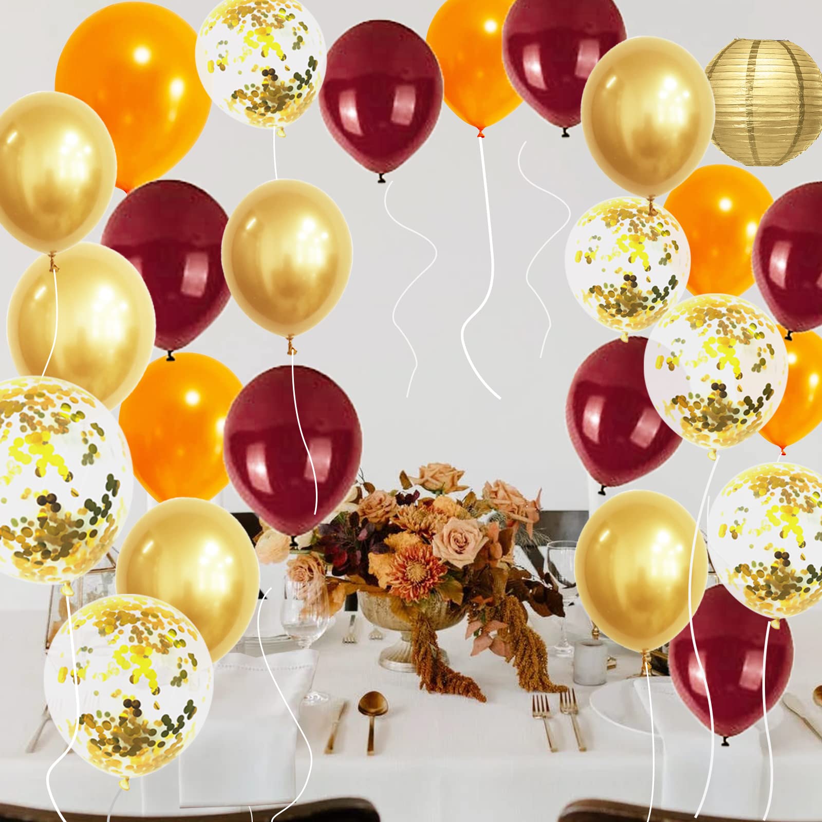 Fall Balloons/Maroon and Orange Balloons Fall Birthday Party Decorations Thanksgiving Decorations 20pcs Burgundy Orange Gold Confetti Balloons for Fall Bridal Shower Decorations