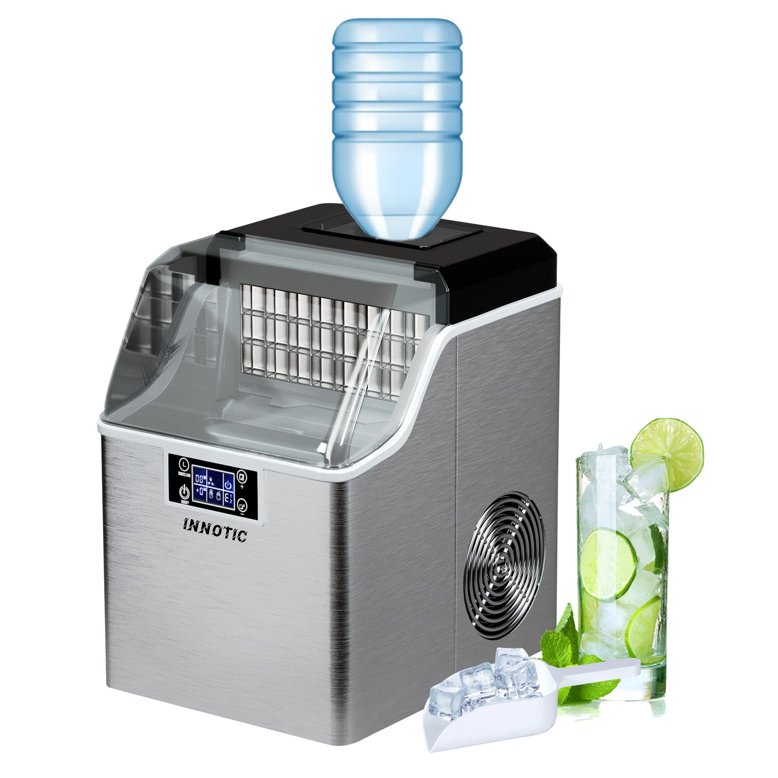 Innotic Ice Maker Machine Countertop, 24 Cubes Ready in 15 Mins with Ice Scoop and Basket, 44lbs/24H Portable Compact Ice Machine, Self-Cleaning Ice Cube Makers, Perfect for Home, Party, Office Bar