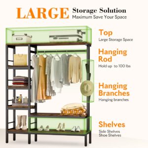 HOKEEPER 650lbs Capacity Heavy Duty Clothing Rack with Shelves Freestanding Closet Organizer with Hooks Metal Wardrobe Closet Organizers and Storage Shelves Clothes Storage Rack