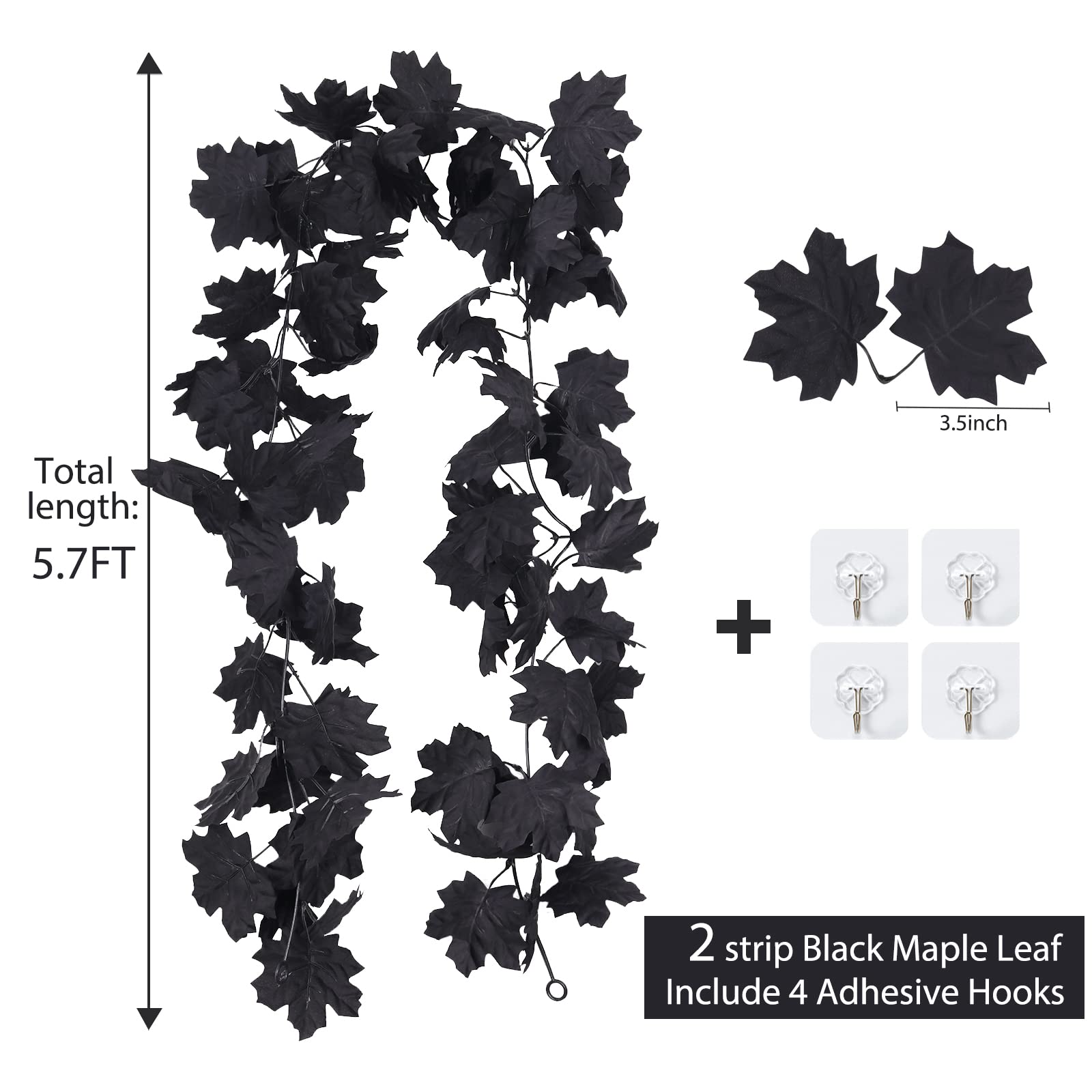 RECUTMS Fall Maple Leaf Garland Hanging Black Fall Leaves Vine Artificial Autumn Garland Halloween Thanksgiving Decor for Home (Black)