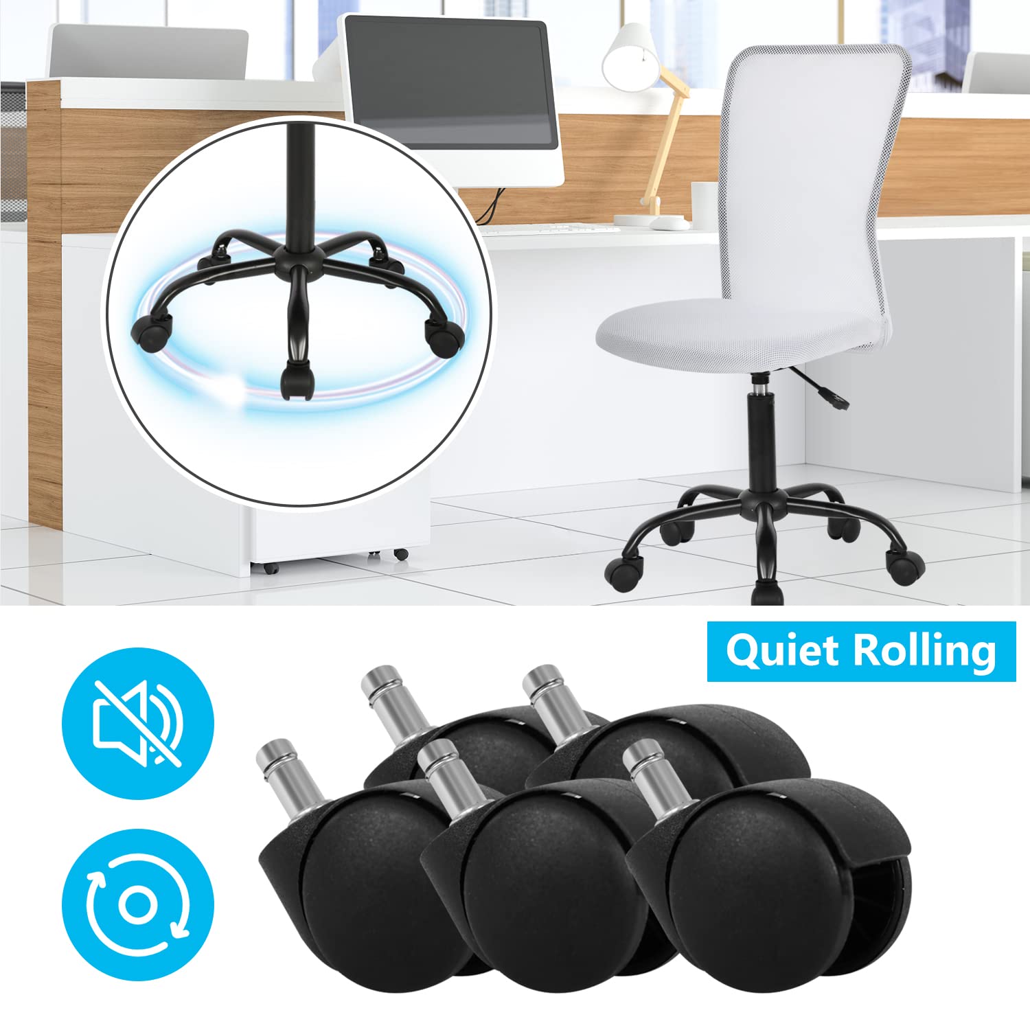 Armless Office Chair Ergonomic Desk Chair No Arms Mesh Computer Chair Adjustable Height Task Chair Rolling Swivel Chair Small Chair Executive Chair with Lumbar Support, White