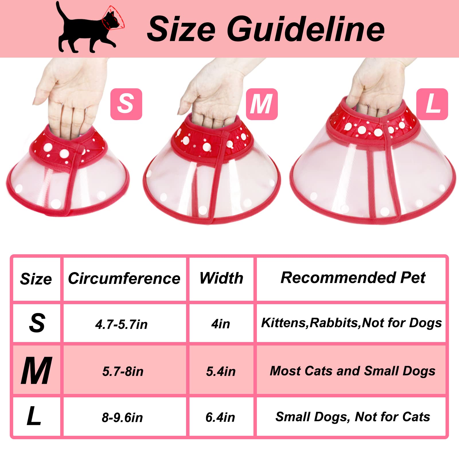 Vivifying Pet Cone for Small Dogs and Cats, Adjustable 5.7-8 Inches Recovery Cone, Lightweight Elizabethan Collar for Cats, Puppy and Small Dogs (Red)