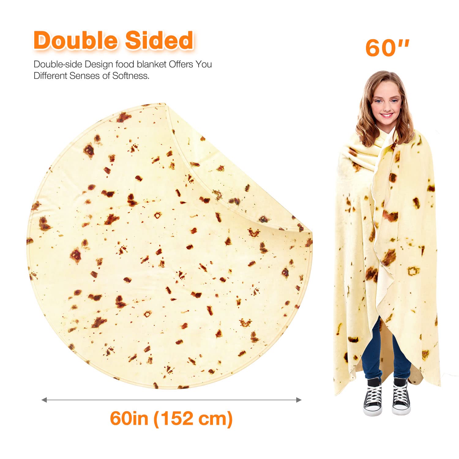 60 In Burrito Tortilla Blanket Bed Throw Adult Size Cozy Plush Blanket for Bedroom Sofa Flannel Blanket Christmas Gift for Teen Kids (Burrito 60")