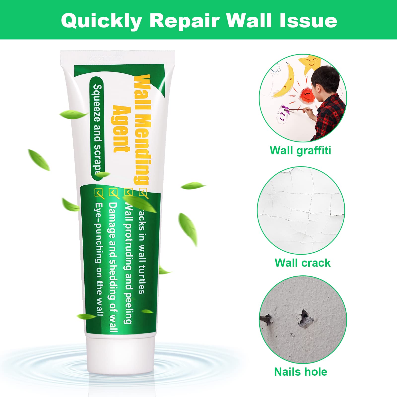 Drywall Repair Kit, 2 Pcs Spackle Wall Repair Patch Kit with Scraper, Wall Mending Agent Large Hole Drywall Patch, Easy to Fill Holes in Home Wall and Quick Repair Crack, Plaster Wall Repair