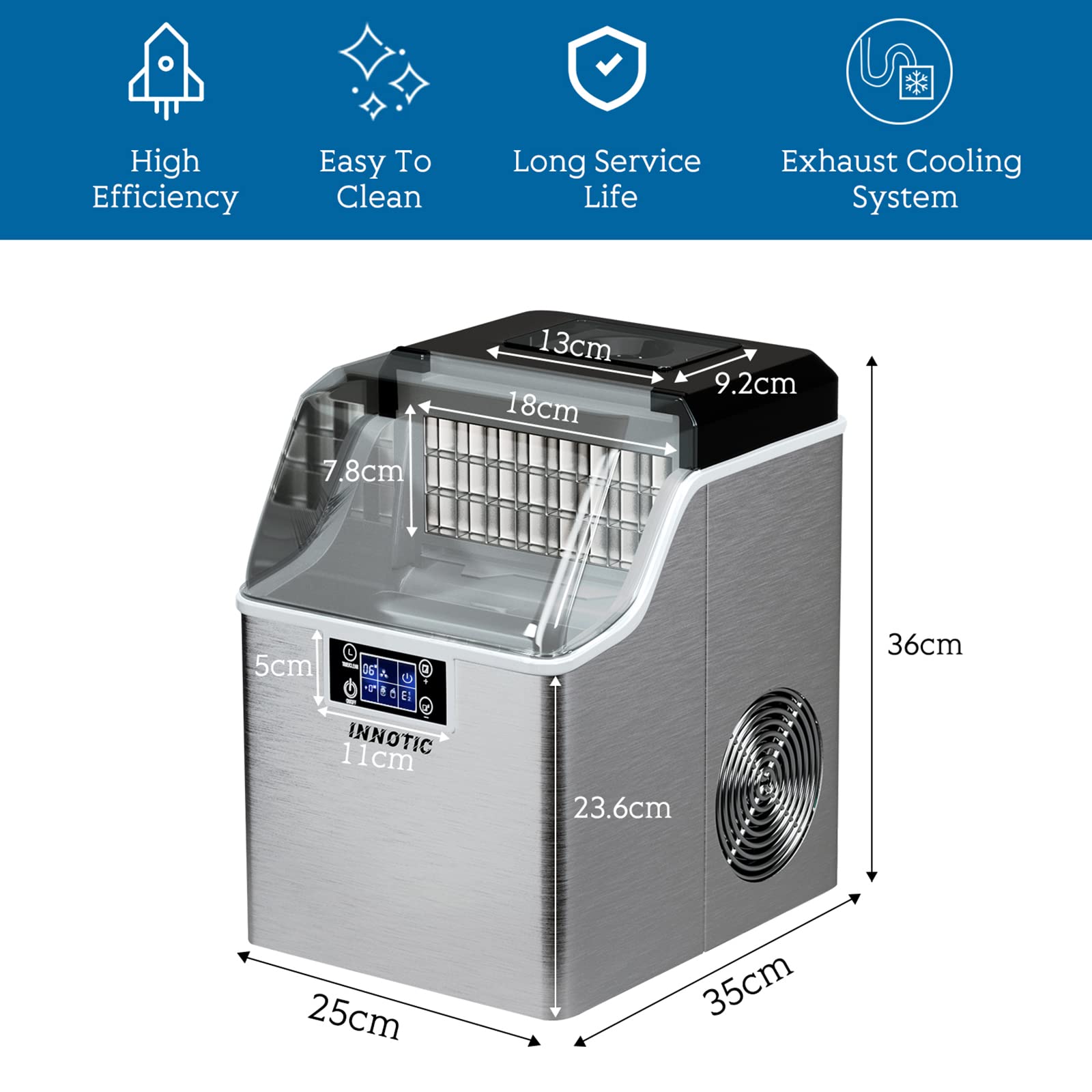 Innotic Ice Maker Machine Countertop, 24 Cubes Ready in 15 Mins with Ice Scoop and Basket, 44lbs/24H Portable Compact Ice Machine, Self-Cleaning Ice Cube Makers, Perfect for Home, Party, Office Bar